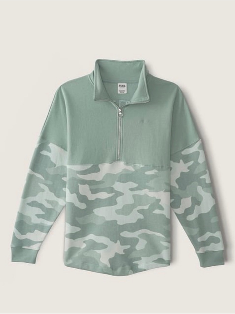 PINK Victoria's Secret Girls Mint Camo Half-Zip Pajama Top